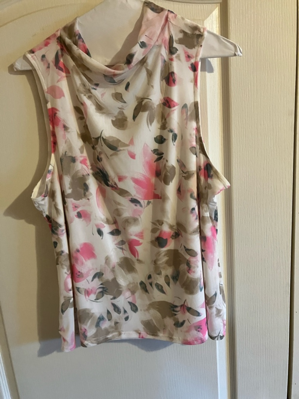 Vince Camuto Cream Floral Cowl Neck Sleeveless Tank - Pink & Tan
